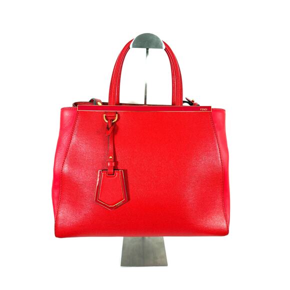 Fendi Red Leather Medium 2jours Tote Bag FREE COA - Picture 1 of 11